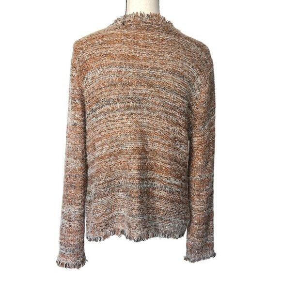 Sioni Womens Open Front Brown White Frayed Hem Textured Cardigan w/ Sequins - Picture 3 of 13